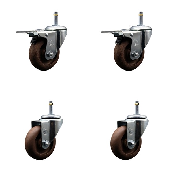 Service Caster 3.5'' High Temp Glass Filled Nylon 7/16'' Stem Caster Set 2 Total Lock Brakes, 4PK SCC-GRTTL20S3514-GFNSHT-716138-2-S-2 - main